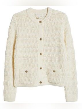 Caslon Textured Sweater Jacket Cream Size S Like New Crew Neck Cardigan